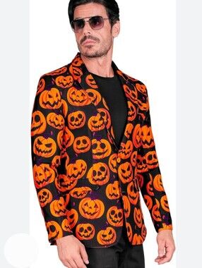 Spirit Costume Orange & Black Pumpkin Print Blazer Jacket